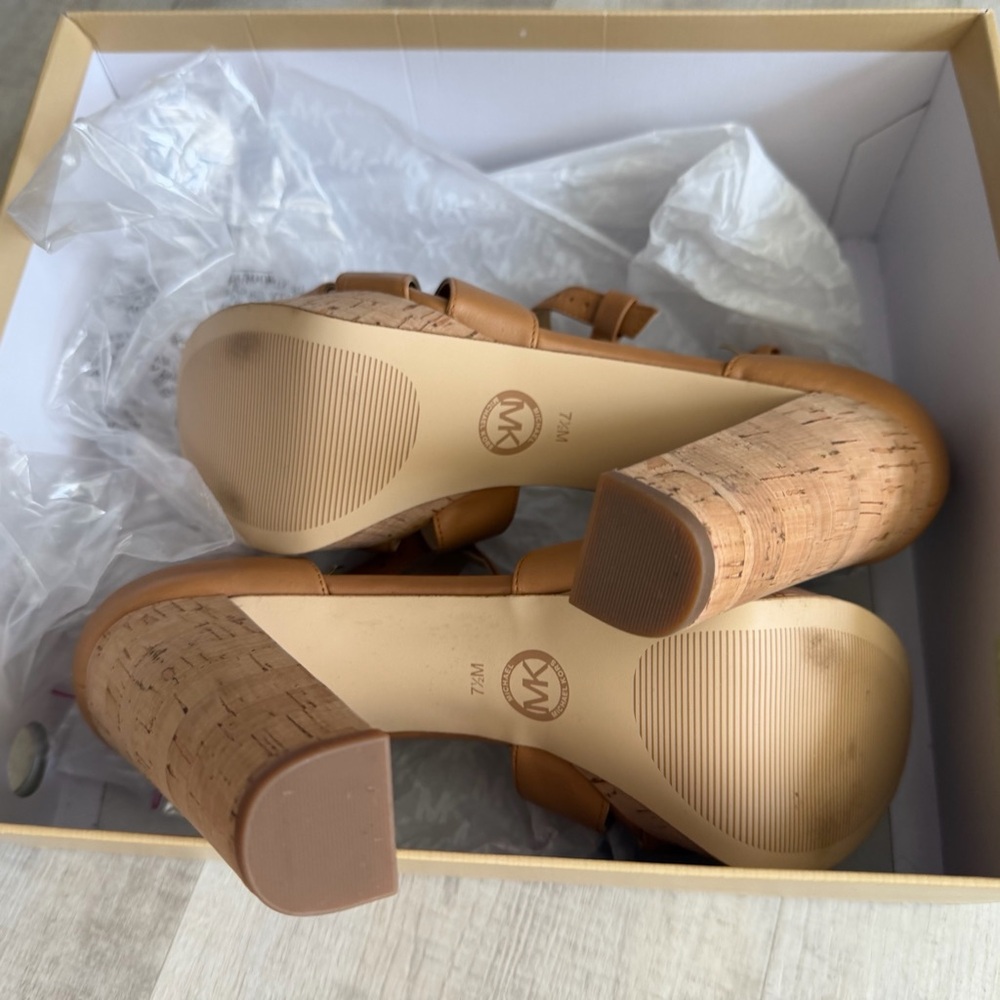 Michael Kors Tan Leather Cork Platform Heels - Picture 9 of 9